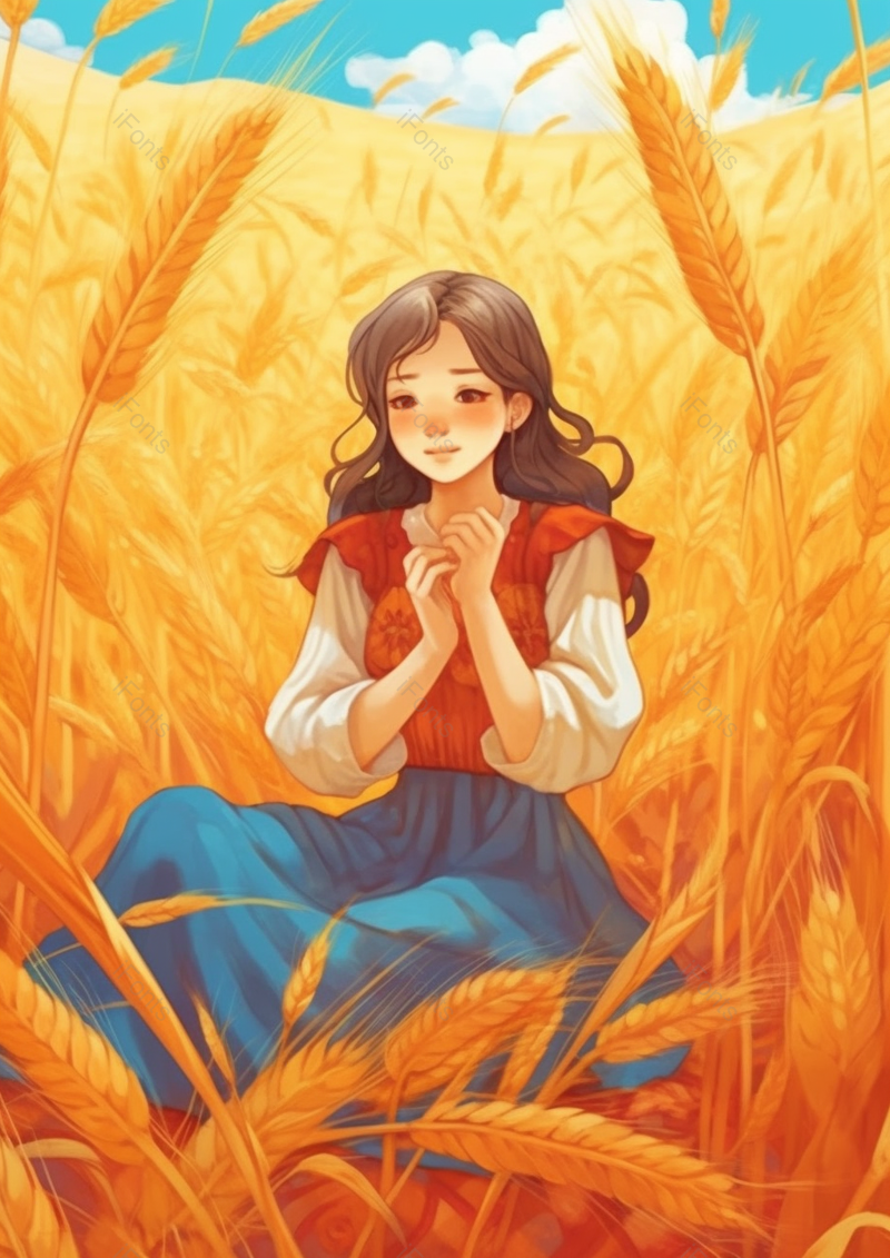 蓝天秋天可爱女孩人物插画风景,插画/手绘图,插画/手绘图库,插画/手绘图下载,插画/手绘